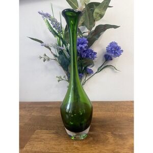 Vintage Sweden Seda Emerald Green Art Glass Bud Vase Scandinavian MCM Decor